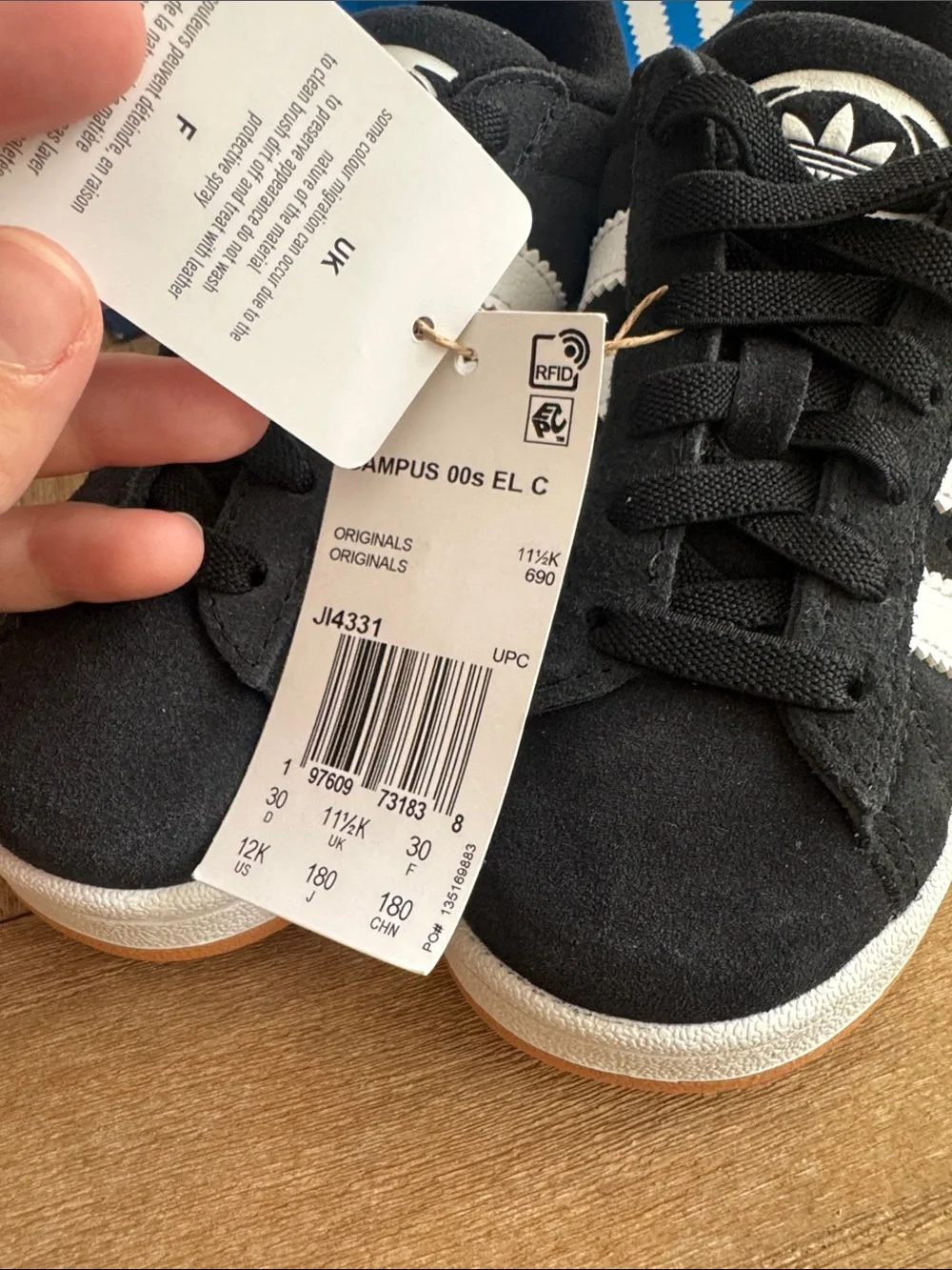 adidas Kids Black and White Campus Suede Sneakers NWT